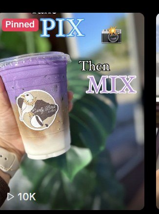 A purple iced ube coffee, 'take a pic then mix', in an Early Bird logo cup.
